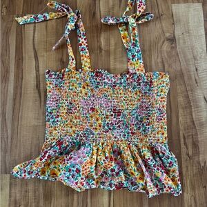 J. Crew Multicolor Floral Smocked Tank Top